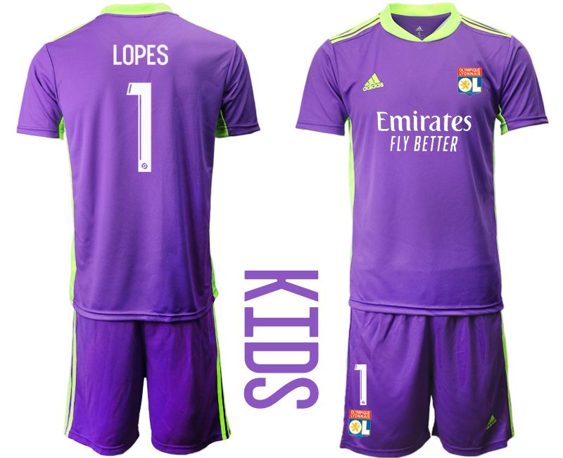Youth 2020-2021 club Olympique Lyonnais Russia purple goalkeeper #1 Soccer Jerseys